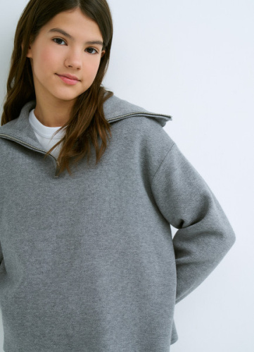 Джемпер с воротником на молнии для девочек, Серый