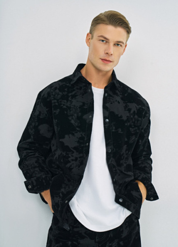 Куртка-рубашка из бархатистой ткани, Черный