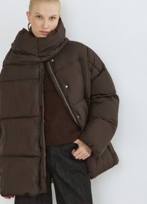 Утеплённая стёганая куртка с шарфом, Коричневый