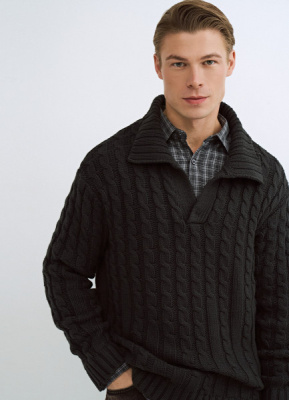 Вязаный джемпер поло с косами, Зеленый