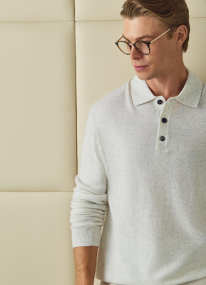 Джемпер поло из шерсти мериноса, Серый