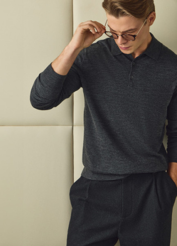 Джемпер поло из шерсти мериноса, Серый
