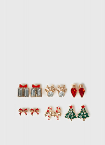 Новогодние серьги для девочек, 6 пар, Мультицвет