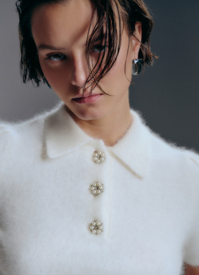 Джемпер поло из пряжи с ангорой, Белый