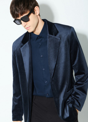 Однобортный пиджак из бархата, Синий