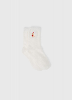 Пушистые носки с вышивкой для девочек, Белый