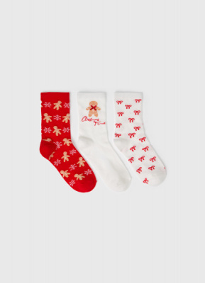 Носки с жаккардовым рисунком для девочек, 3 пары, Белый