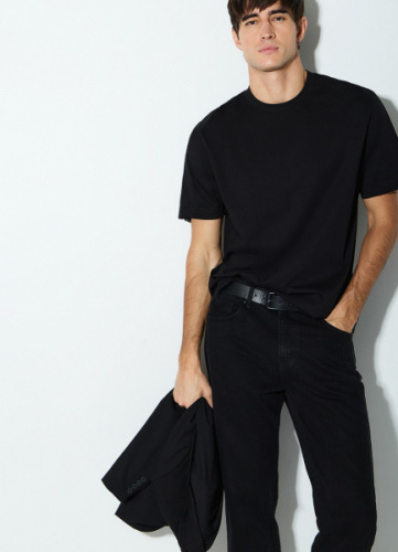 Футболка из мерсеризованного хлопка с принтом, Черный