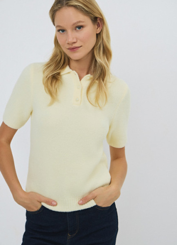 Джемпер из пушистой пряжи с коротким рукавом, Желтый