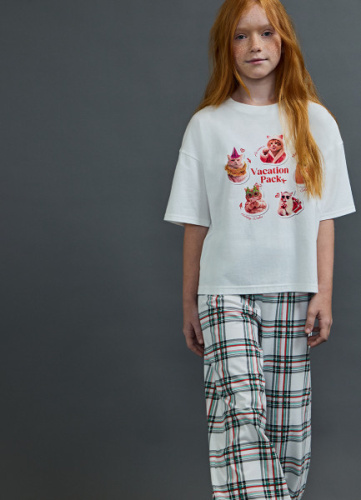 Футболка пижамная с принтом для девочек, Белый