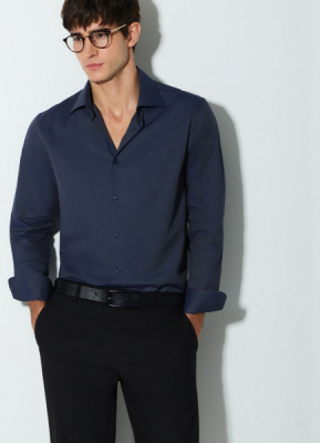 Рубашка из структурной ткани, Синий