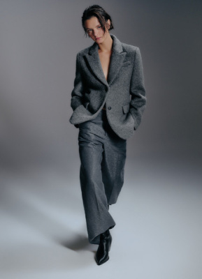 Однобортный жакет из натуральной шерсти, Серый