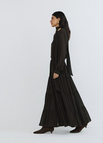 Юбка макси из шифона, Коричневый