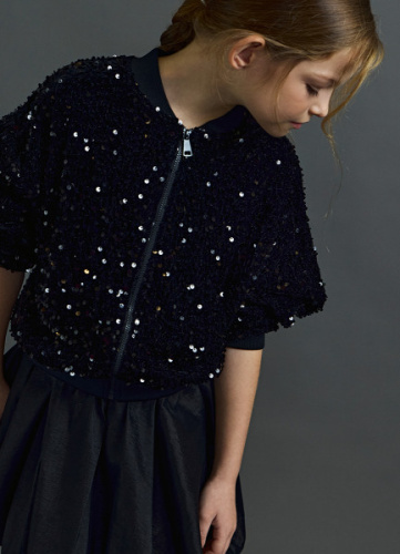 Бомбер из велюра с пайетками для девочек, Черный