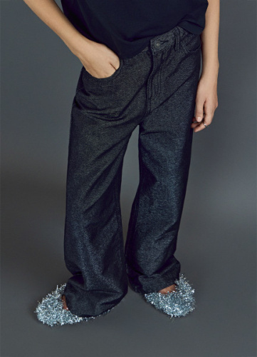 Джинсы Straight с люрексом для девочек, Черный