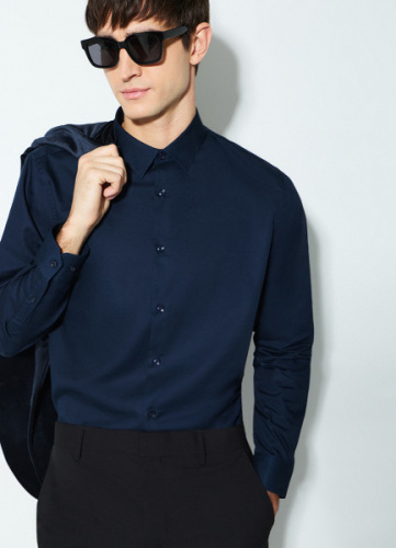 Рубашка из структурной ткани, Синий