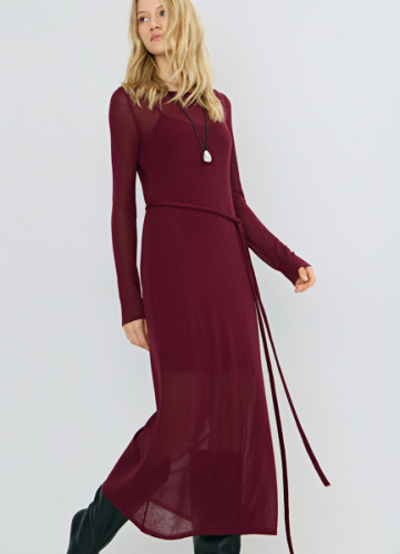 Вязаное платье с поясом, Фиолетовый