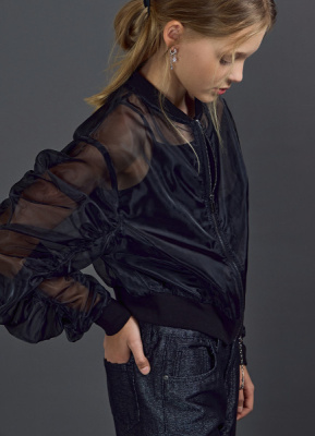 Бомбер из органзы для девочек, Черный