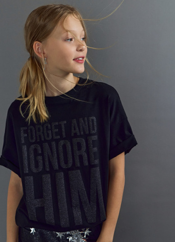 Футболка оверсайз с принтом для девочек, Черный