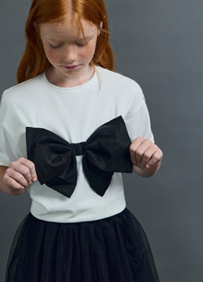 Футболка оверсайз с объёмным бантом для девочек, Белый