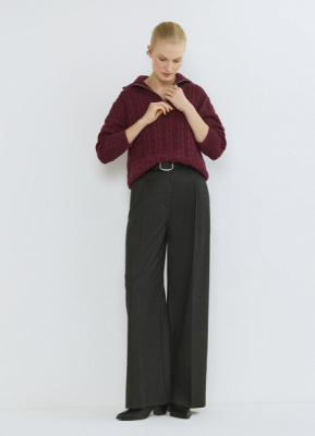 Джемпер с косами и воротником-стойкой на молнии, Фиолетовый