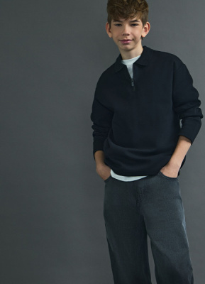 Поло с длинным рукавом для мальчиков, Черный