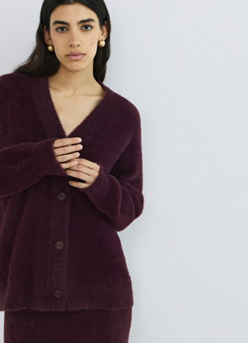 Кардиган из пушистой пряжи на пуговицах, Фиолетовый