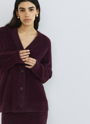 Кардиган из пушистой пряжи на пуговицах, Фиолетовый