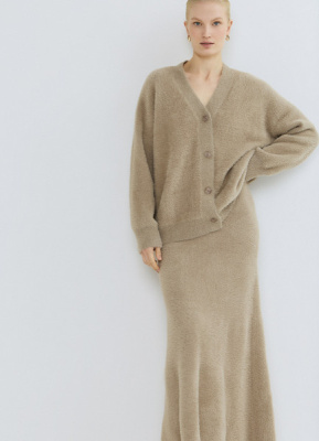 Кардиган из пушистой пряжи на пуговицах, Коричневый