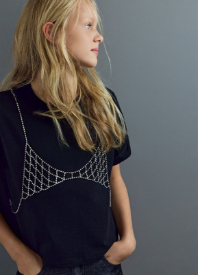 Футболка с цепью для девочек, Черный