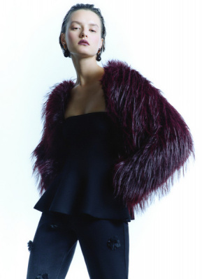 Укороченная шуба из искусственного меха, Фиолетовый