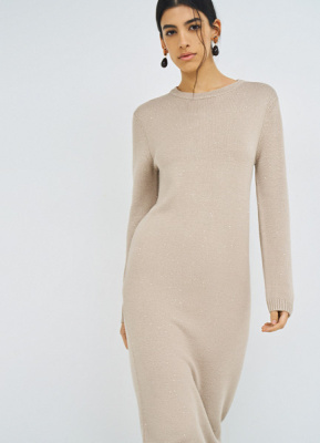 Вязаное платье с пайетками, Бежевый