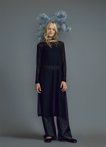 Удлинённый лонгслив со стразами для девочек, Черный