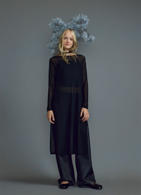 Удлинённый лонгслив со стразами для девочек, Черный