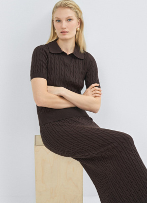 Джемпер поло с косами, Коричневый