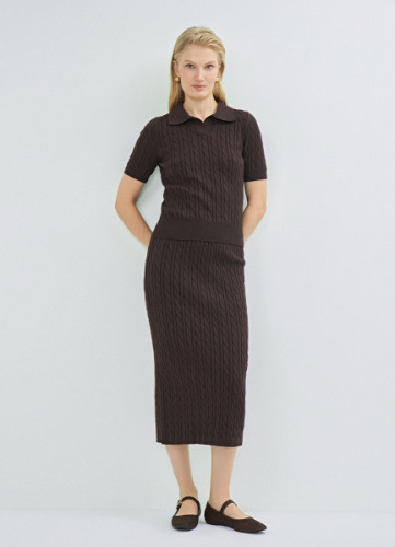 Прямая трикотажная юбка, Коричневый