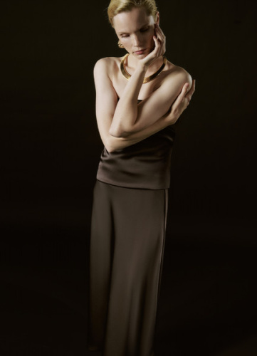 Сатиновая юбка А-силуэта, Коричневый