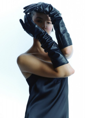 Длинные перчатки из натуральной кожи, Черный