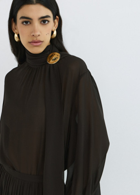 Шифоновая блузка с шарфом, Коричневый