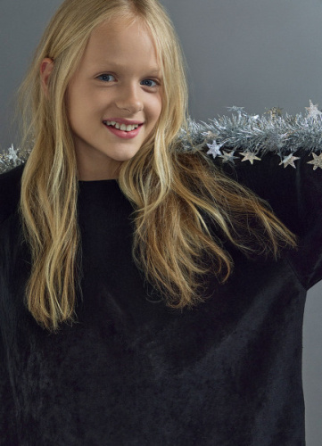 Футболка из велюра для девочек, Черный