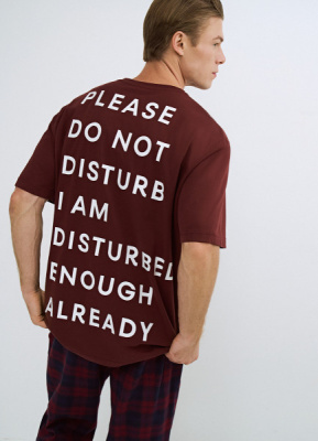 Пижамная футболка с текстовым принтом, Красный