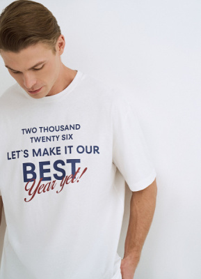 Пижамная футболка с текстовым принтом, Белый