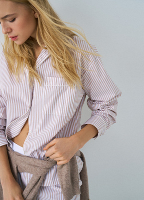 Пижамная рубашка в полоску, Бежевый