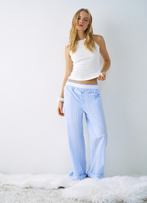 Пижамные брюки из хлопка, Голубой