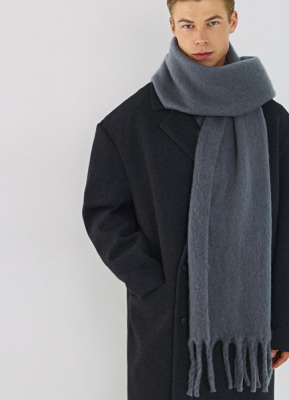 Однотонный шарф с бахромой, Серый