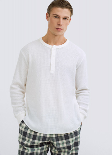 Лонгслив пижамный из текстурной ткани, Белый