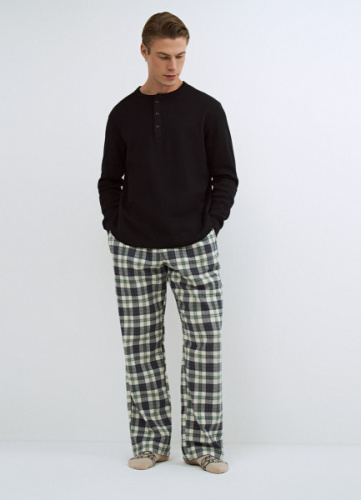 Лонгслив пижамный из текстурной ткани, Синий