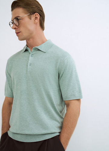 Вязаное поло с коротким рукавом, Зеленый