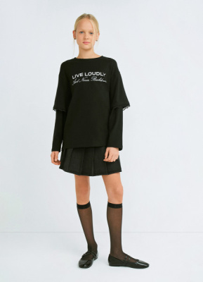 Лонгслив с принтом для девочек, Черный