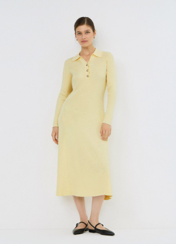 Вязаное платье с отложным воротником, Желтый
